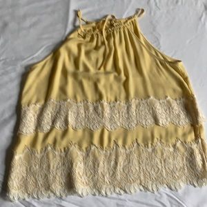 Loft yellow camisole with white lace size large